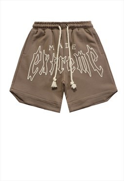 Extreme applique shorts graffiti patch pants in brown