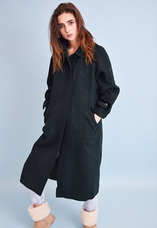 80'S RETRO CLASSIC CUT MINIMALIST WARM GREEN MOM'S COAT