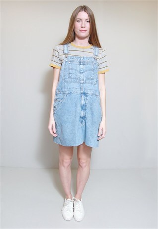 VINTAGE 1990'S BLUE DENIM DUNGAREE PINAFORE DRESS