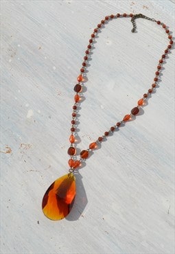 Deadstock honey orange glass pendant chain necklace.