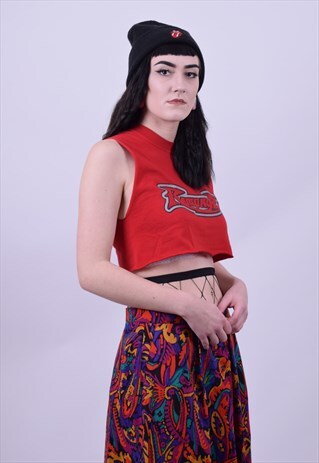 REWORKED RED CROPPED FESTIVAL T SHIRT SIZE 6 8 10 12
