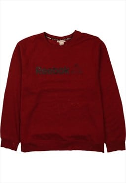 Vintage 90's Reebok Hoodie Spellout Crew Neck Burgundy Red