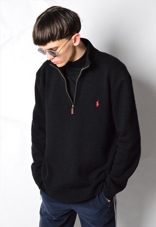 VINTAGE 90S BLACK MINIMALIST RALPH LAUREN WOOL KNIT JUMPER
