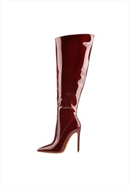 Pointed Toe Patent Side Zipper Knee High Boots