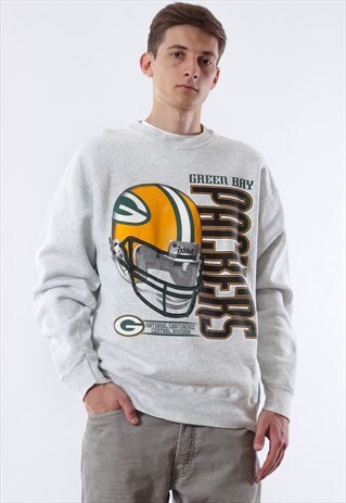 VINTAGE GREENBAY PACKERS NFL CREW NECK 90S GREY