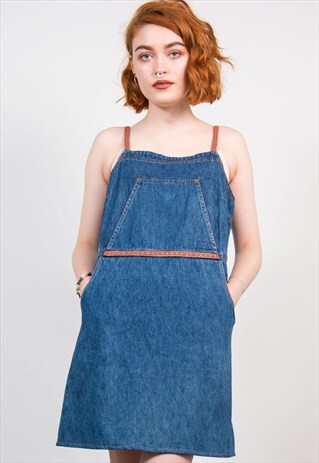 90'S BLUE DENIM PINAFORE DRESS