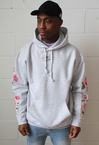 GREY FLOWER SLEEVE HOODIE