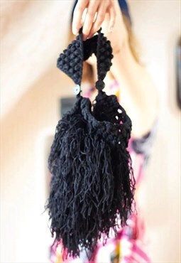 Black knitted tassel handbag