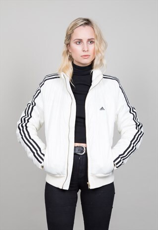 VINTAGE WHITE CLASSIC 90'S ADIDAS PUFFER BOMBER JACKET