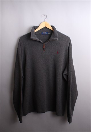 VINTAGE MENS DARK GREY RALPH LAUREN QUARTER ZIP JUMPER