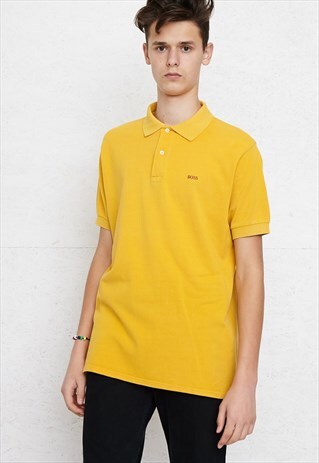 90S VINTAGE YELLOW HUGO BOSS SHORT SLEEVE POLO SHIRT