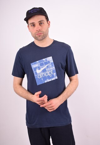 NIKE MENS VINTAGE T-SHIRT TOP MEDIUM NAVY BLUE 90S