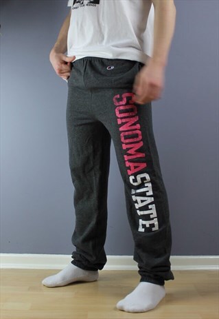 VINTAGE CHAMPION SWEATPANTS/JOGGERS IN GREY EMBROIDERED LOGO
