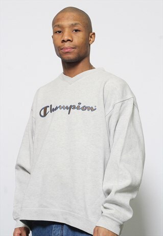 VINTAGE CHAMPION BIG SPELL OUT LOGO SWEATSHIRT GREY