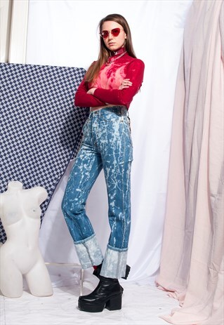 REWORKED VINTAGE SKINNY JEANS 90S BLEACHED DENIM PANTS