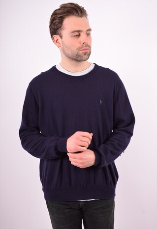 POLO RALPH LAUREN MENS VINTAGE JUMPER SWEATER XXL BLUE 90'S