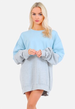 HALF BLUE AND GREY OVERSIZED JUMPER/DRESS