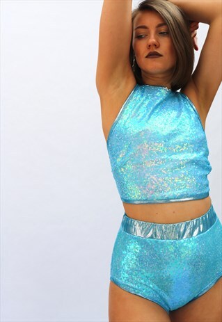 BLUE SEQUIN PEAKINI HIGH WAISTED BOTTOMS