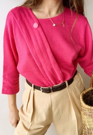 VINTAGE 80S BARBIE PINK SHORT SLEEVE SWEATSHIRT TOP JUMPER
