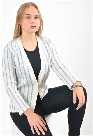 VINTAGE STRIPED CARDIGAN IN WHITE