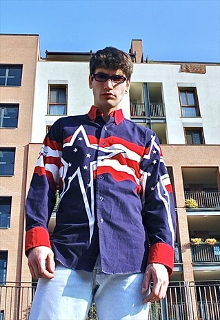 90S VINTAGE RARE TOMMY HILFIGER U.S.A. FLAG PATTERN SHIRT