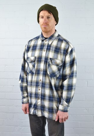 VINTAGE BLUE CHECKED FLANNEL SHIRT