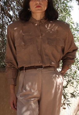 Avanti 80s stock brow striped long button up collared blouse
