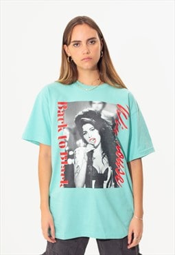 Amy Winehouse Unisex Tee Printed T-Shirt in Turquoise