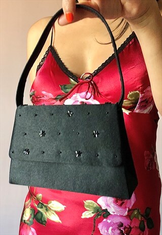 VINTAGE 90S BLACK SATIN MINI BOX BAG