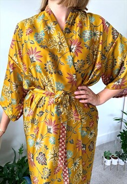 Gold Silky Kimono Robe Dressing Gown Loungewear