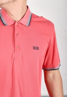 Vintage Hugo Boss Polo Shirt in Pink Short Sleeve Tee XL