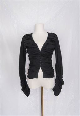 vintage y2k Black Library Ruched Pleated Corset Shirt