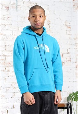 Vintage The North Face Big Embroidered Logo Hoodie Blue