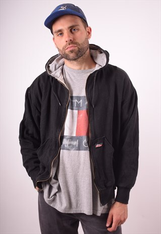 DICKIES MENS VINTAGE HOODIE JACKET LARGE BLACK 90S
