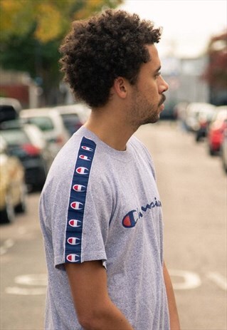 CHAMPION T-SHIRT IN GREY AND NAVY