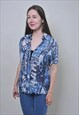 VINTAGE ABSTRACT BLUE BLOUSE WITH SHORT SLEEVE 