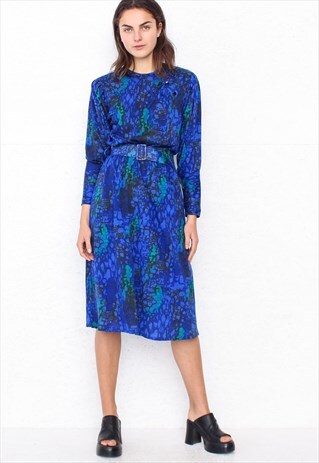 VINTAGE BLUE HELLIA LONG SLEEVE MIDI DRESS