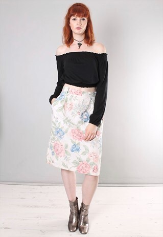 VINTAGE 80S FLORAL LINEN SKIRT