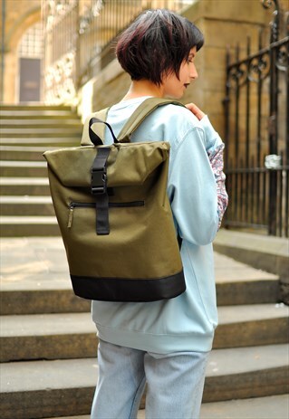 KHAKI ROLL TOP LAPTOP BACKPACK