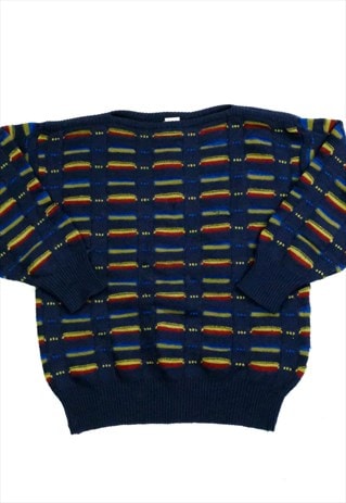 VINTAGE 3D KNIT 90S MULTICOLOURED BAGGY FIT RETRO JUMPER