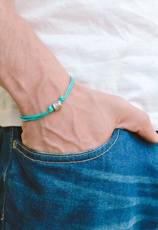 TURQUOISE ZODIAC BRACELET FOR MEN, SILVER CANCER ASTROLOGY