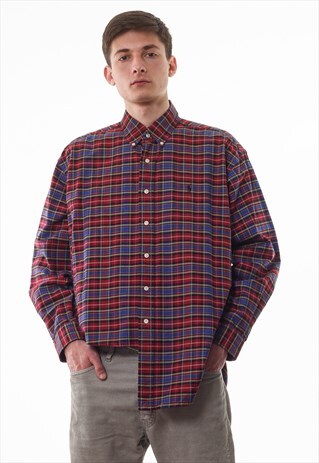 VINTAGE POLO RALPH LAUREN 90S RED BLUE CHECKED LONG SLEEVE