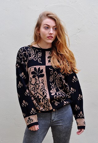 VINTAGE BLACK & GOLD SPARKLY METALLIC JUMPER