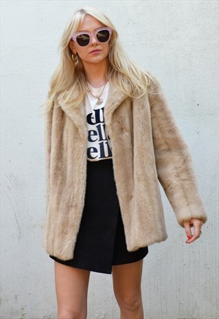 VINTAGE 60S LIGHT CREAM BLONDE FAUX FUR JACKET / COAT