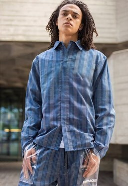 Blue Striped premium wool fabric shirt jacket 