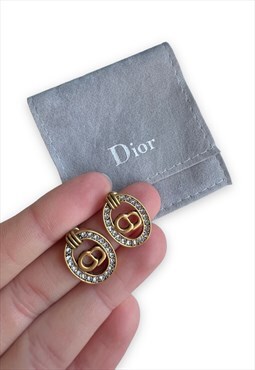 Dior earrings Gold tone diamante CD monogram oval
