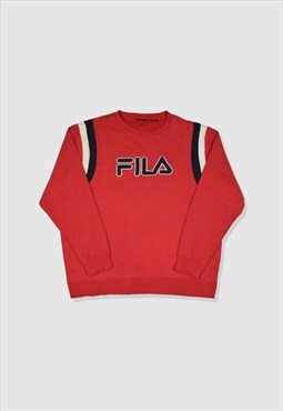 Vintage 90s FILA Embroidered Spellout Logo Sweatshirt in Red
