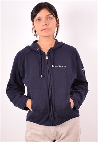 REEBOK WOMENS VINTAGE HOODIE JACKET MEDIUM NAVY BLUE 90S