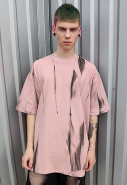 Oversized tie-dye tee gradient baggy t-shirt in pastel pink