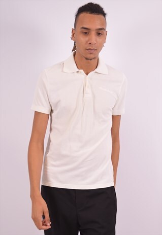 CALVIN KLEIN MENS VINTAGE POLO SHIRT MEDIUM WHITE 90S